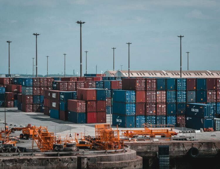 intermodal container stacked on port